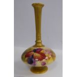 A Royal Worcester china solifleur bottle vase of squat, bulbous form with a long,