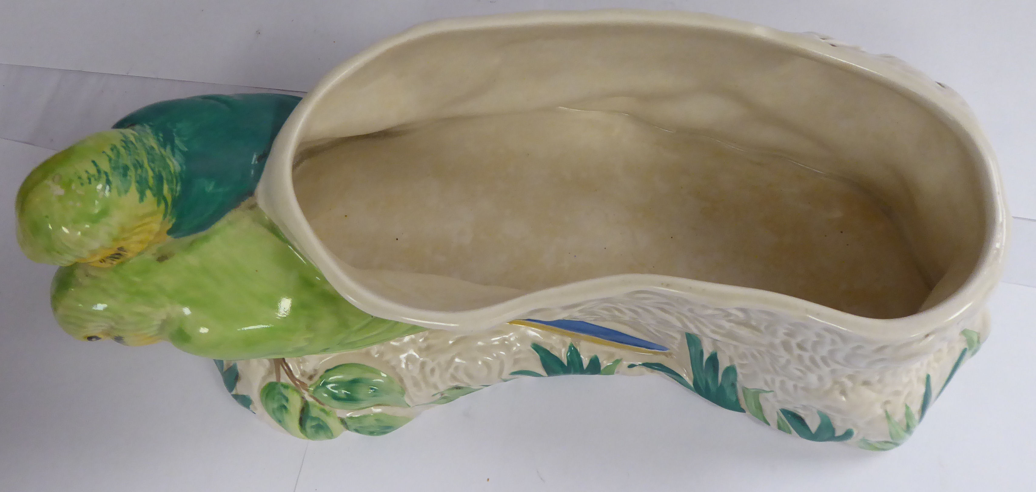 A Clarice Cliff Newport pottery 'Budgerigar Love Birds' planter 11''w - Image 4 of 5