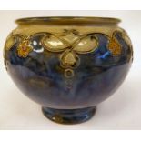 A Royal Doulton blue, brown and green glazed jardinere of bulbous form,