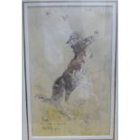 Harry Rountree - 'Cat & Butterflies' watercolour bears a dedication & signature 11.