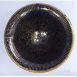 A Chinese porcelain bowl, decorated in gilt with character cartouches and stripes,