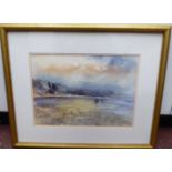 Steve Slimm - 'Beached boat below cliffs' watercolour bears a signature & title inscription verso