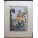 Arthur Scott - a residential village street scene watercolour bears a signature & labels verso