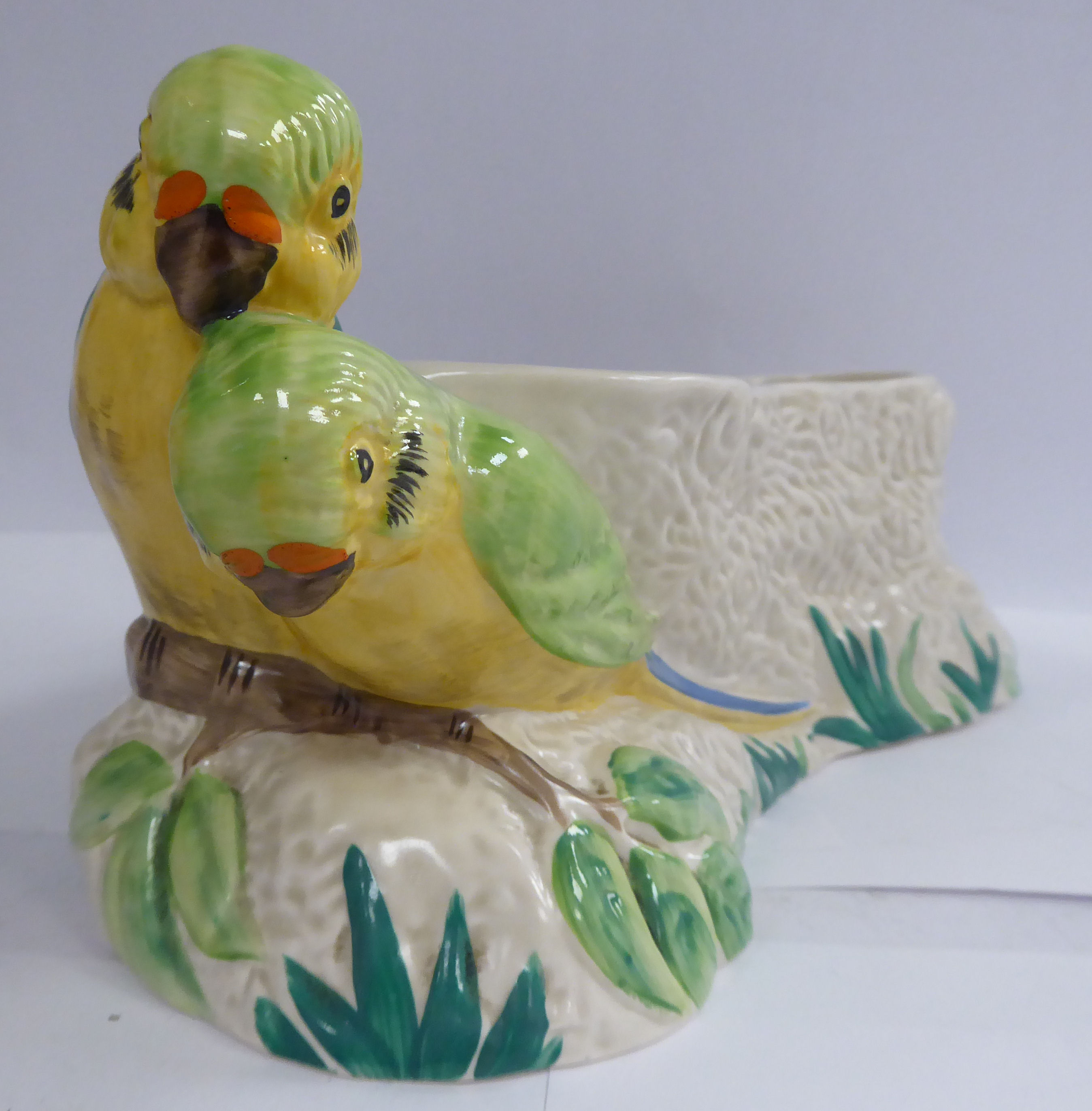 A Clarice Cliff Newport pottery 'Budgerigar Love Birds' planter 11''w - Image 2 of 5