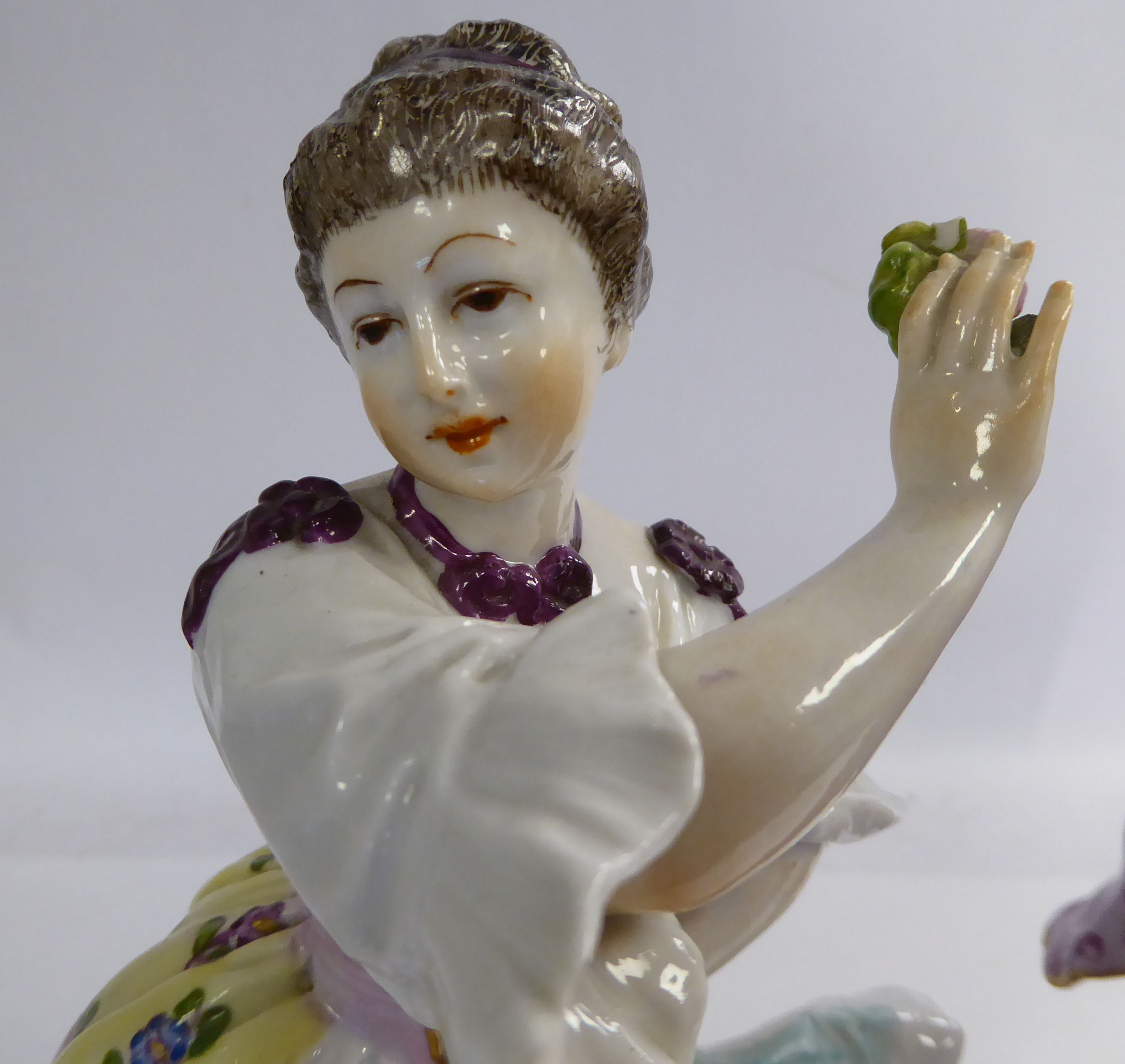 A pair of early 20thC Continental porcelain dancing figure, on scrolled, - Image 2 of 12