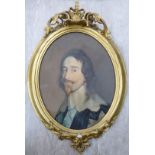 A 19thC head and shoulders portrait study, King Charles I watercolour 10.