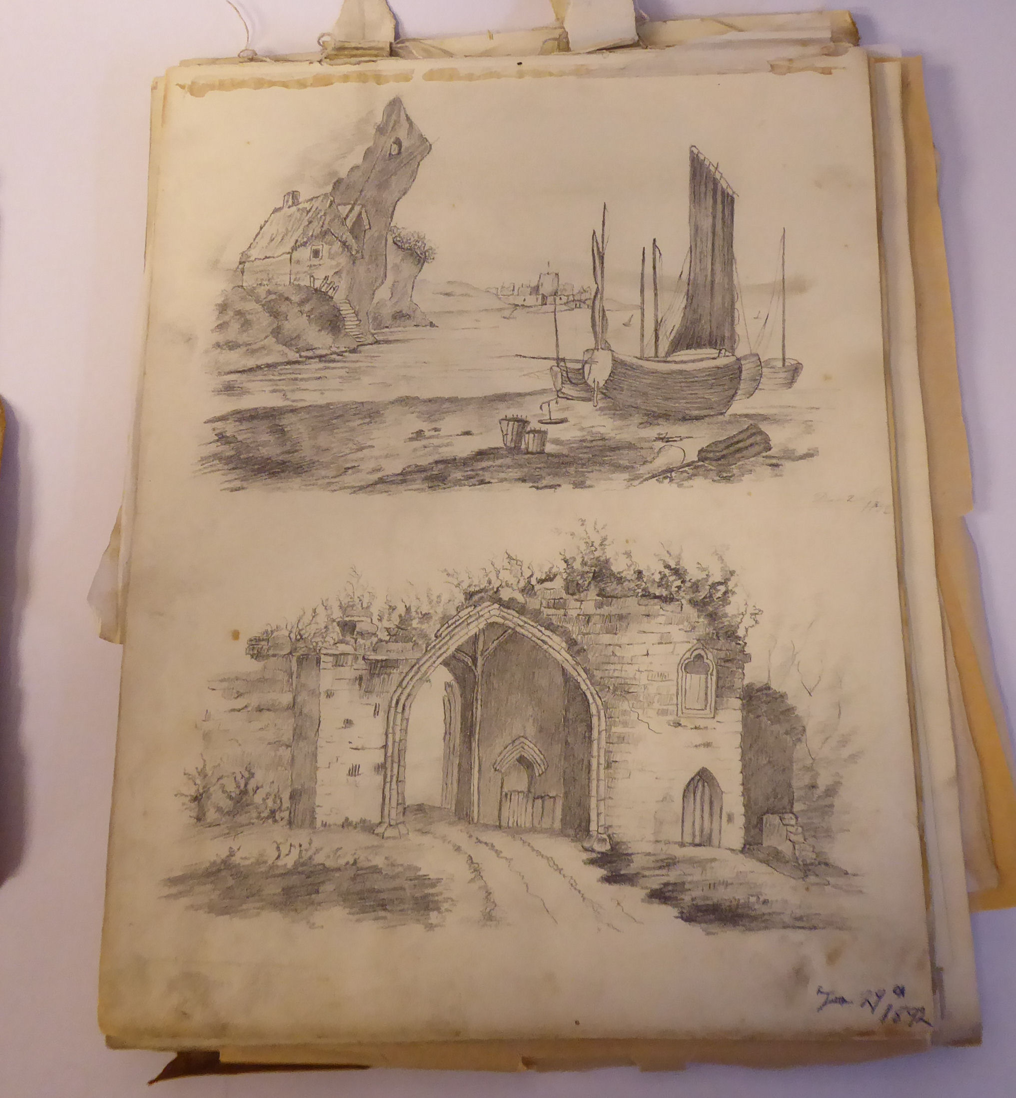 An album folio of 19thC amateur drawings,