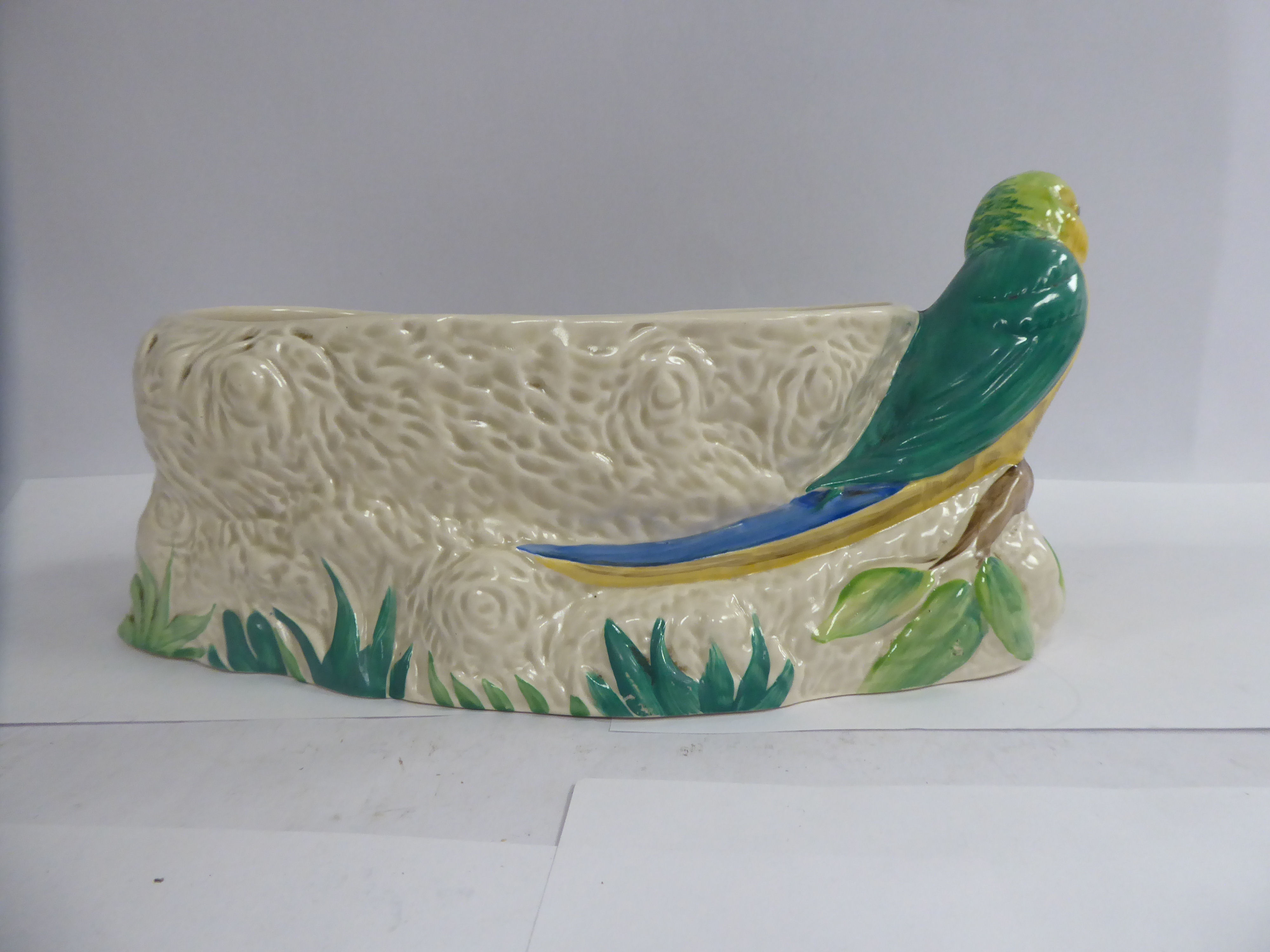 A Clarice Cliff Newport pottery 'Budgerigar Love Birds' planter 11''w - Image 3 of 5