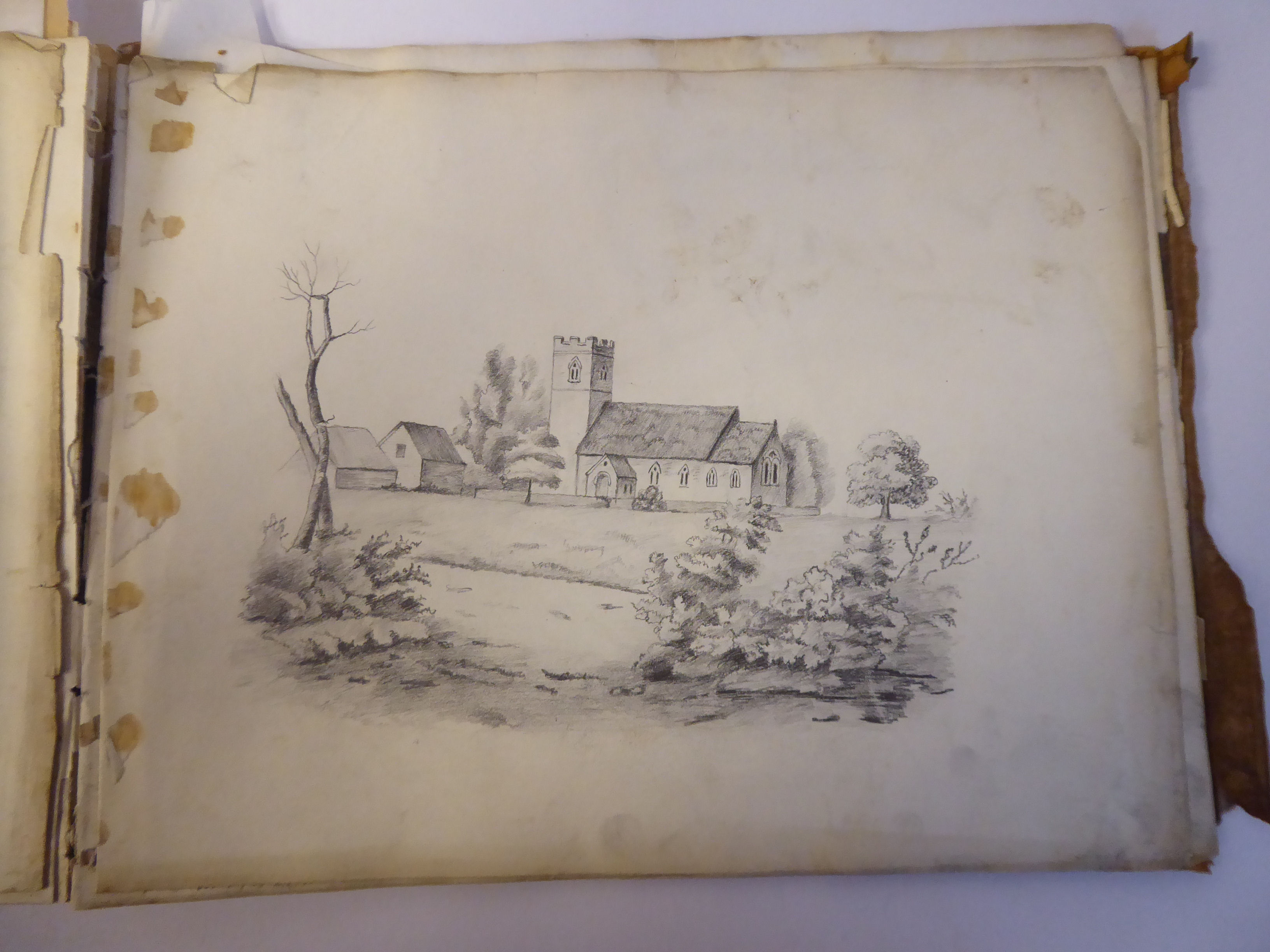 An album folio of 19thC amateur drawings, - Image 4 of 6