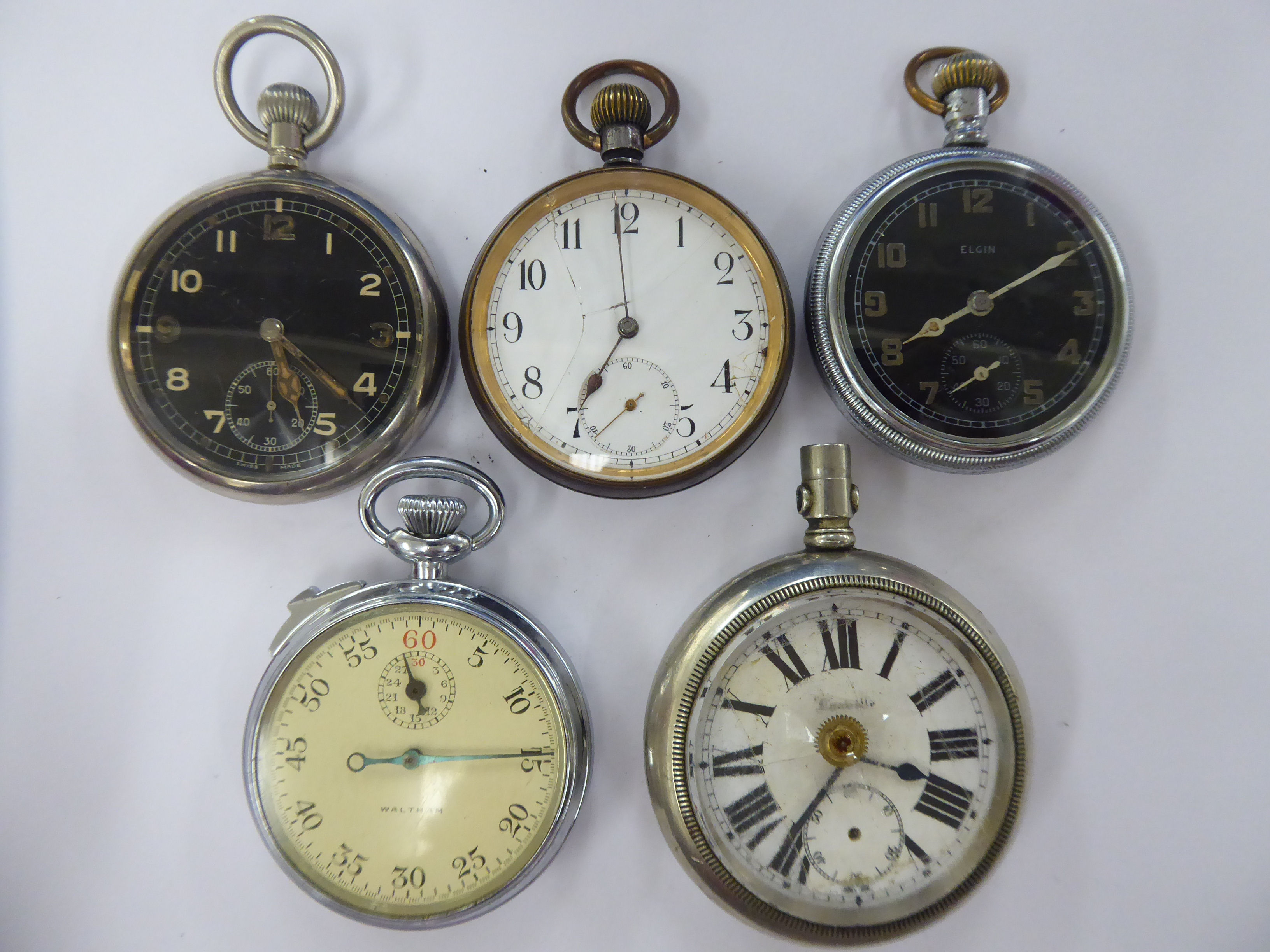 Five early 20thC gunmetal and steel cased wristwatches,