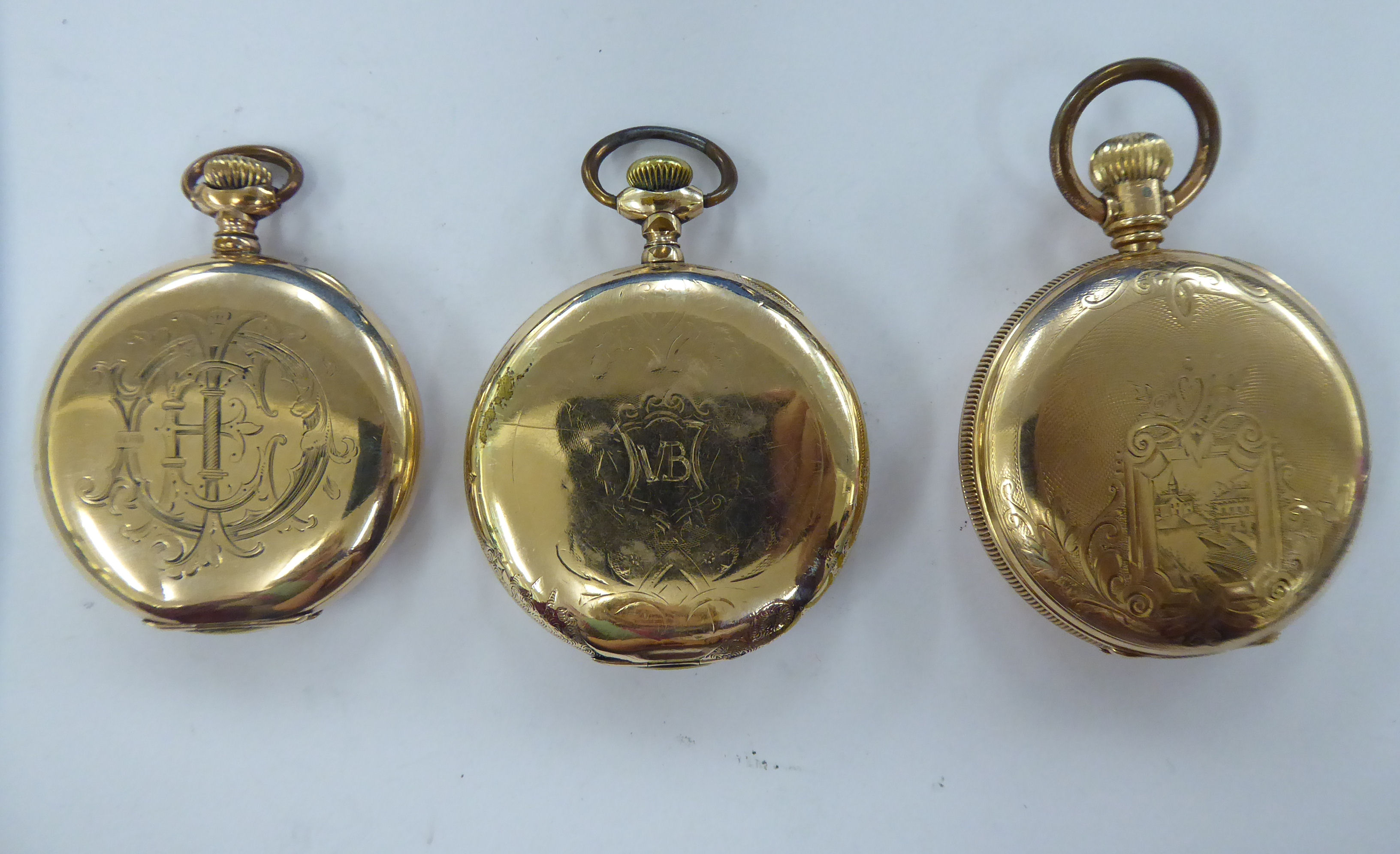 Three late 19th/early 20thC gold plated pocket watches, - Image 2 of 3