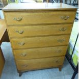 A modern string inlaid crossbanded, satin mahogany finished five drawer dressing chest,