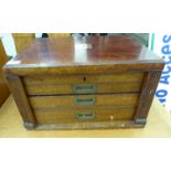 A 1920s stained oak canteen chest (only) with straight sides and a hinged lid,