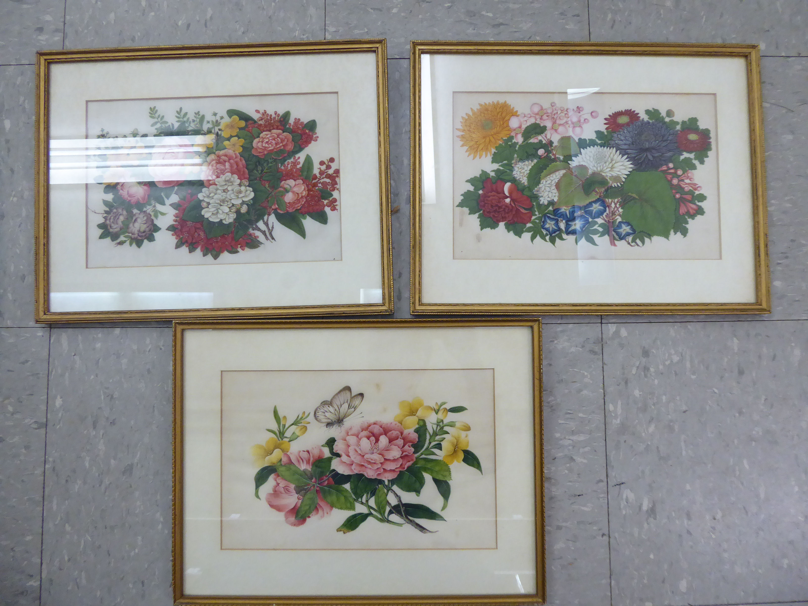 20thC Chinese School - a series of three mixed floral studies,