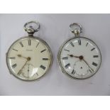 Two similar early 20thC silver cased pocket watches with engine turned decoration,
