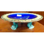 A late 19thC Wedgwood majolica blue, green, brown and yellow glazed dish,