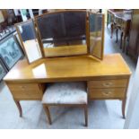 A modern string inlaid crossbanded, satin mahogany finished, four drawer kneehole dressing table,