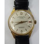 A Posor gold plated, stainless steel cased wristwatch, the 15 jewel movement with sweeping seconds,