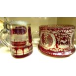 German overlaid and engraved ruby coloured glassware, viz.