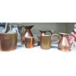 Six late 19thC bell jar and mug design copper measures,