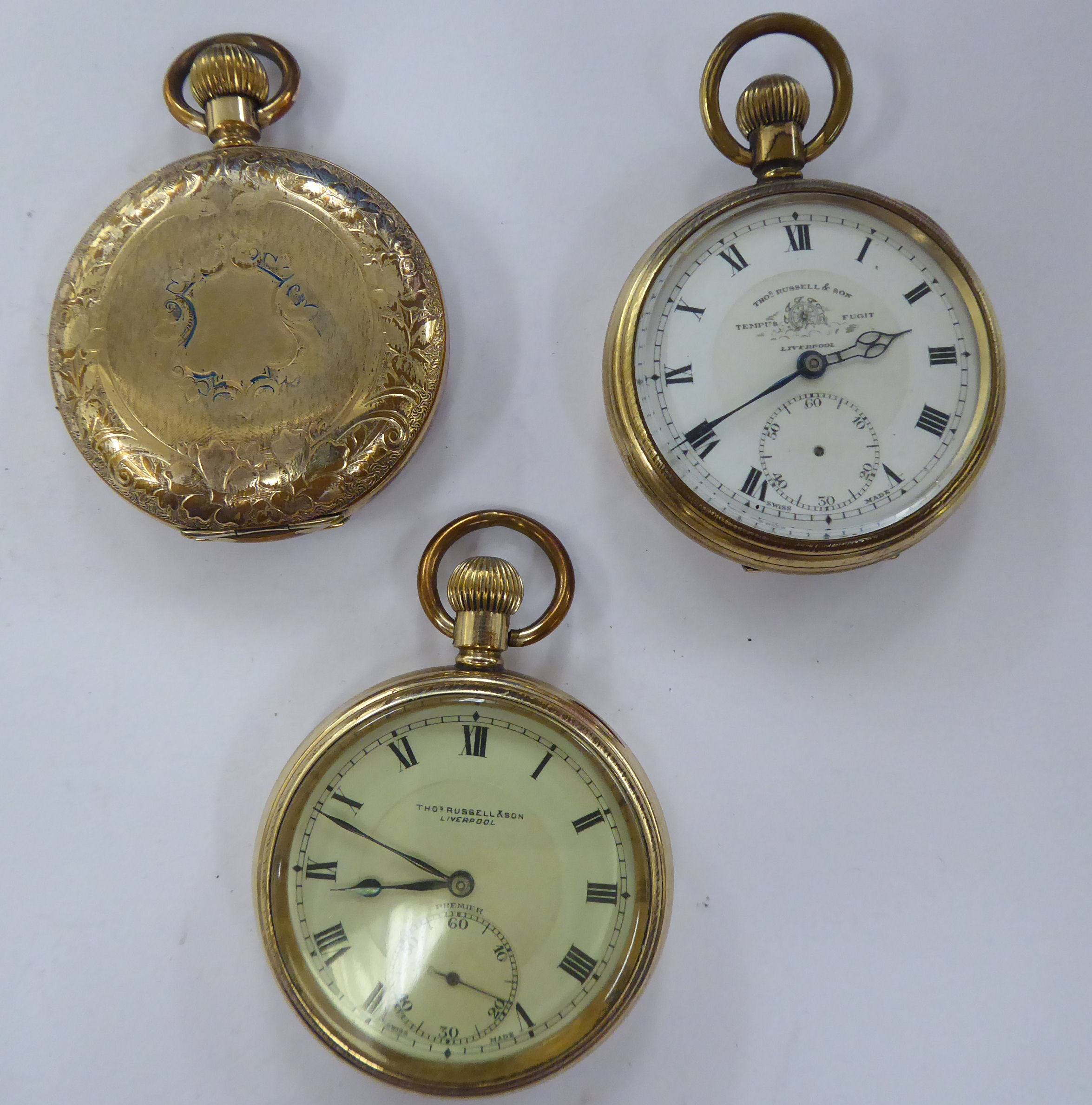 Three late 19th/early 20thC gold plated pocket watches, - Image 3 of 4