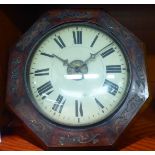 A late Victorian wall timepiece with a brass inlaid mahogany,