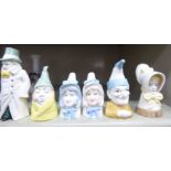 Five Royal Worcester bone china candle extinguishers, 'Young Girl' and 'Punch' 3.