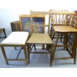 Small furniture: to include a 1950s oak framed firescreen, set with a tapestry panel,