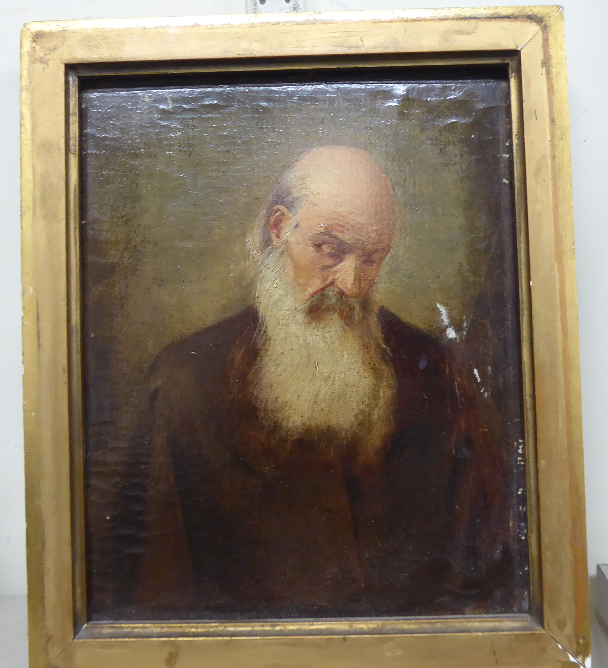 Mid 19thC Continental School - a head and shoulders portrait, an elderly bearded man oil on canvas,