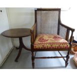 Small furniture: to include a beech framed elbow chair;