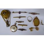 9ct gold and yellow metal items of personal ornament: to include a 9ct gold diamond set floral