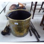 19thC metalware: to include a Georgian brass rivetted coal bucket with a swing handle BSR