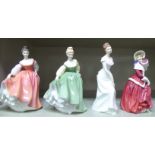 Four Royal Doulton china figures, viz.