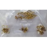 Four pairs of yellow metal pearl set earrings 11
