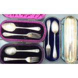 Three similar late Victorian cased pairs of silver Christening dessert spoons and forks mixed