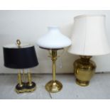 Three dissimilar modern, lacquered brass table lamps, viz.