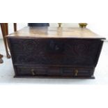An 18thC oak table-top bible box with straight sides and a hinged lid,