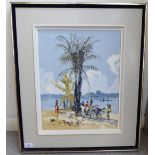 A Caribbean beach scene oil on panel 18'' x 20'' framed RSB