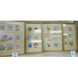 A set of four machine made silk tapestries, featuring floral specimens,