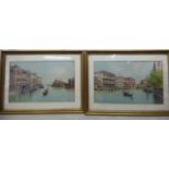 A Bionetti - two Venetian canal scenes watercolours bearing signatures 7'' x 11.