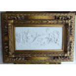 A modern composition marble design plaque, decorated with cherubic figures,