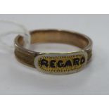 An early Victorian yellow metal and enamel 'Regard' ring 11
