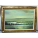 Winslow - a shoreline scene at sunrise with crashing waves oil on canvas bears a signature 23''
