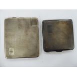 Two similar silver folding cigarette cases with engine turned decoration mixed marks 11