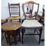 Small furniture: to include a pair of Edwardian mahogany splat back bedroom chairs,