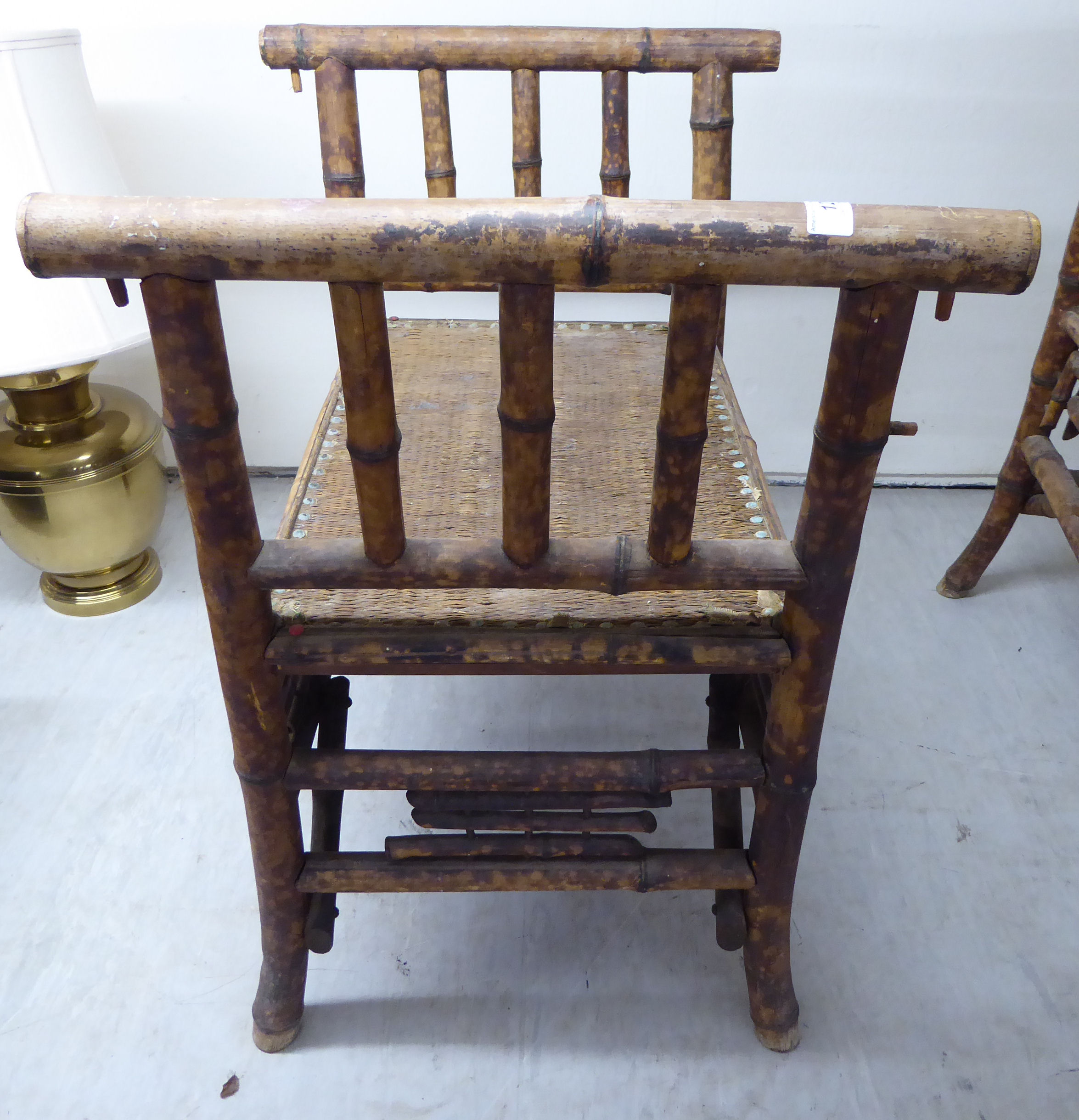 A late 19thC Colonial bamboo framed stool with raised sides and an upholstered seat BSR - Image 2 of 2