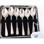 A set of six silver teaspoons with decoratively cast stems Birmingham 1959 cased 11