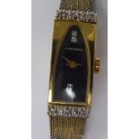 A lady's Longines 14ct gold and diamond set rectangular cased bracelet wristwatch,