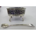 A Georgian style silver oval salt cellar, having straight,