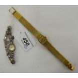 A lady's Avia round cased silver gilt and marcasite bracelet wristwatch,